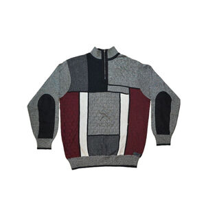 Vintage Men's Montique Grey Color Block Quarter Zip Sweater Size XL